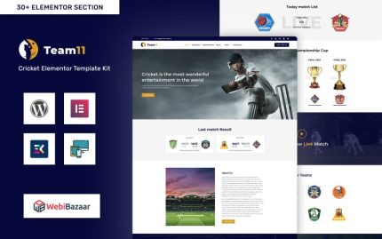 Team11 - Cricket Responsive Website WordPress Elementor Theme