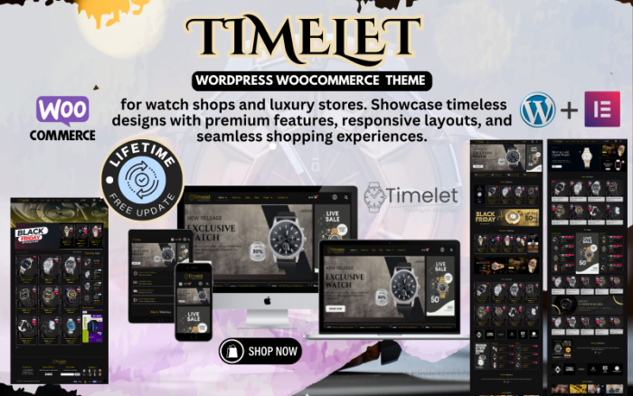 Timelet - Luxury Watches Selling Store WordPress Woocommerce Elementor Template